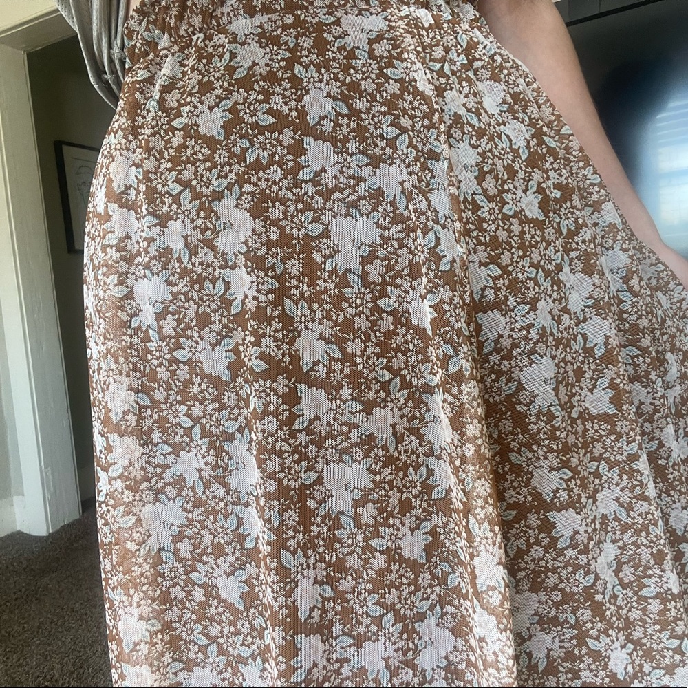 Brown floral midi skirt